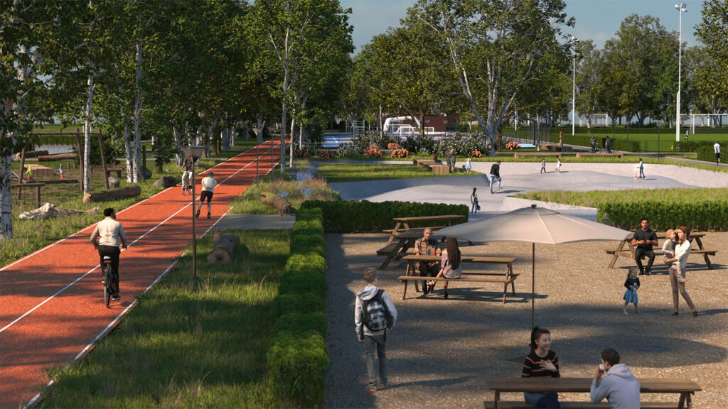 Ontwerp voor de herinrichting van Sportpark Escamp I in Den Haag met ruimte voor sport, bewegen, ontmoeting en groen.
